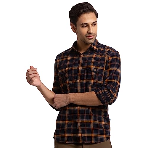 Image of Parx Men's Pure Cotton Checks Pattern Slim Fit Semi Cutaway Collar Full Sleeve Casual Shirt