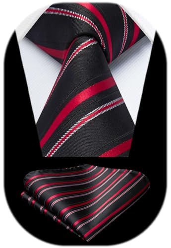 Image of HISDERN Mens Striped Ties Classic Silk Woven Tie and Pocket Square Set Formal Business Necktie Handkerchief for Wedding