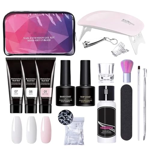 Kit de uñas de gel de extensión de poli, kit de gel de uñas poly,Gel de pegamento de constructor de 3 colores con una capa de capa base de lámpara de uñas Juego de capa | Manicura establecida para el