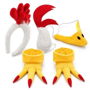 Warmhm Hahn Kostüm Set Kinder: 5tlg Hühnerstirnband Schnabel Nase Schwanz Kükenfüße Hühnerkostüm Zubehör für Kinder Erwachsene Halloween Karneval Ostern Cosplay