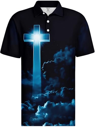 Image of PAGYMO Funny Golf Shirts for Men Crazy Printed Pattern Novelty Moisture Wicking Performance Mens Polo Shirt