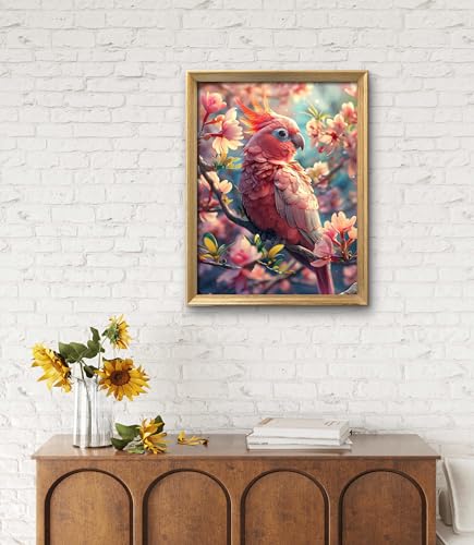 Image of Leczany Cross Stitch Patterns Stamped Kit for Beginners | Embroidery Supplies DIY Craft Kit Needlepoint for Adults Starter | 11CT, 3 Strands | Pink Parrot 15.8x20.9 inches