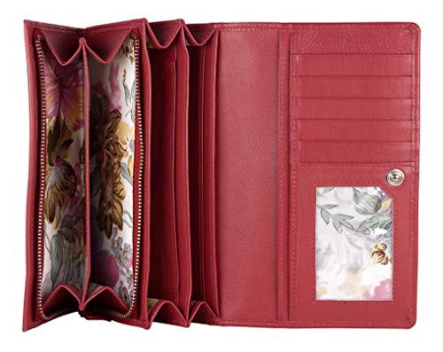 Image of Women's Top Grain Leather Wallet, RFID Blocking Bifold clutch, 17 Card Slots, Zip Pocket Organizer, Elegant Gift for Women - Birthday, Valentine, Anniversary - WATERMELON