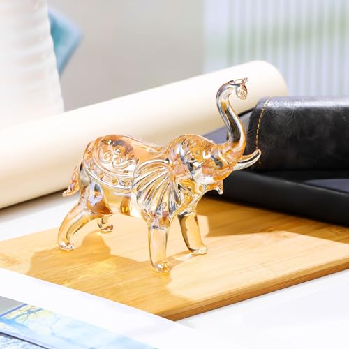 Image of YWHL Champagne Crystal Elephant Figurine, Glass Elephants Statue Gifts for Elephant Lovers, Sparkling Art Animals Collectible Decoration for Home Table Centerpiece
