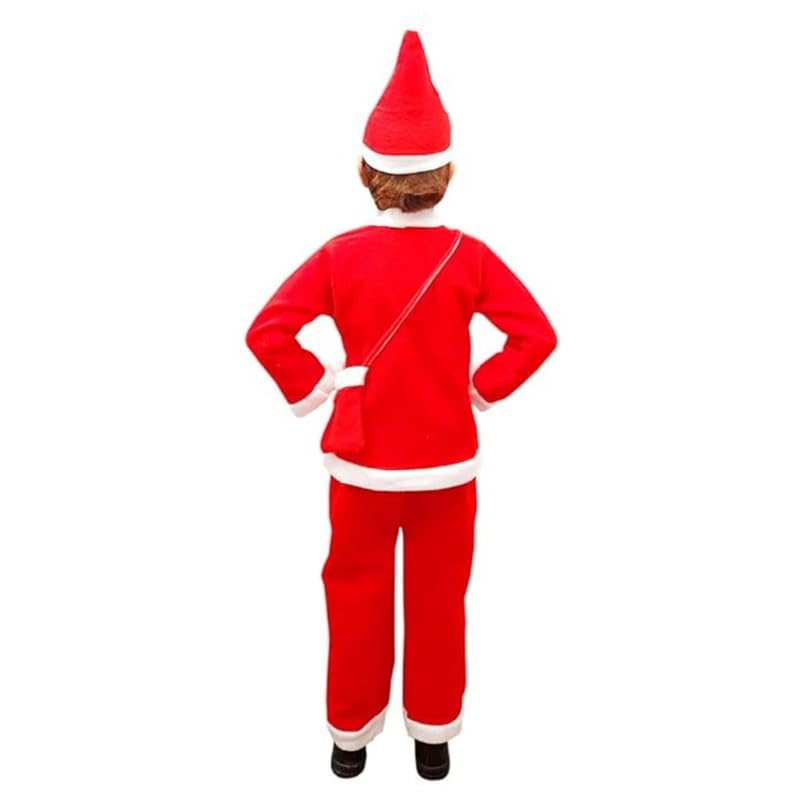 Image of ITSMITSMYCOSTUME Santa Claus Dress for Christmas Costume Complete Set for Kids /Girls /Boys (Jacket,Pant,Hat,Pouch,Specs,Socks,Belt)-Red & White Fancy Dress (No Gloves)