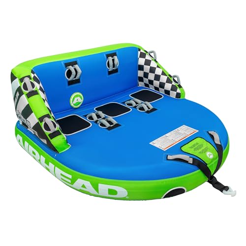 Airhead Super Mable Towable Tube for Boating, 1-3 Rider Inflatable Boat Tube for Water Tubing, Heavy Duty Full Nylon Cover, EVA Foam Pads, Dual Tow Point, Patented Speed Safety Valve, Blue