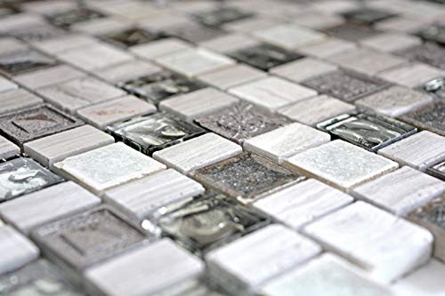 Piastrelle a mosaico traslucido in ceramica, gres bianco grigio e bianco, mosaico in vetro di cristallo di resina ceramica legno bianco MOS82-2002_f