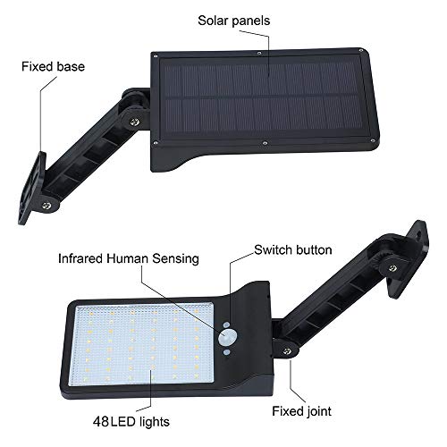 Goodjobb Luz solar LED 50, luz solar de parede com controle remoto, luz solar externa, luz solar det