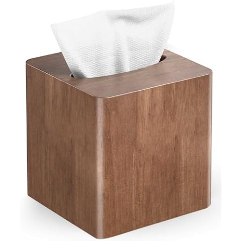 Livelab Tissue Box Cover Square - Oak Wood Tissue Box Holder for Living Room, Dinner Table, Bathroom, Office - Decorative Wooden Cube Facial Tissue Cover for Modern Farmhouse Home Decor | Brown Cover