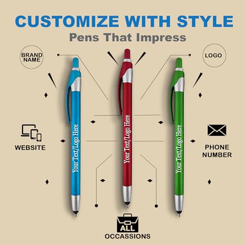 Personalized With your Custom Logo or Text Pens-Pack of 300- for Marketing, Parties, and Events, 2 in 1 Capacitive Stylus & Ballpoint Pen Compatible With Touchscreen Devices, Black Ink, Assorted - Thumbnail 3