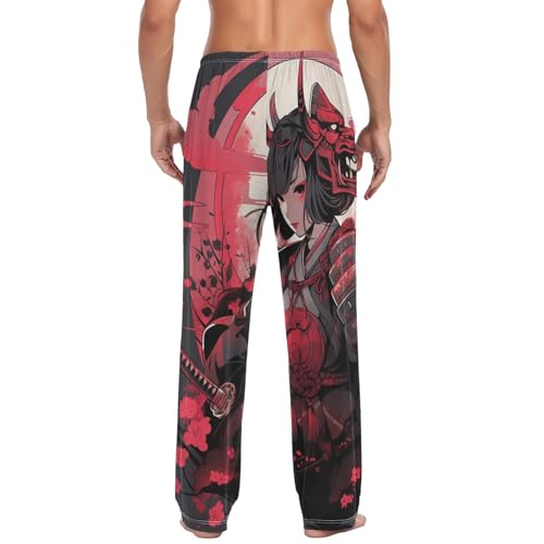 Men’s Pajama Pants Anime Samurai Woman Lounge Pants with Pockets Drawstring Elastic Band S2