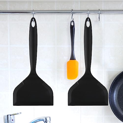 Sibba 2 PCS Silicone Spatula Pancake Cooking Turner Wide Flipper Kitchen Utensils Non-Stick High Temperature Resistant Plastic Short Flat Shovel Scraper Cookware Grill Multifunctional Egg Tools - Image 2