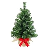 artplants.de Mini Weihnachtsbaum WARSCHAU, gün, Jutesack, 60cm, Ø 40cm - Künstlicher Christbaum