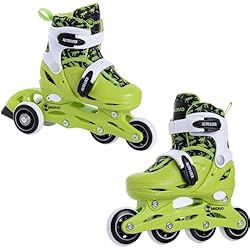 Patines 2 Ejes Madivo Dino Juego de patines en línea 2 en 1 ajustables | ABEC-5 | Patines en línea convertibles en patines | verde/negro | tallas: 26-29, 30-33 (S (30-33))