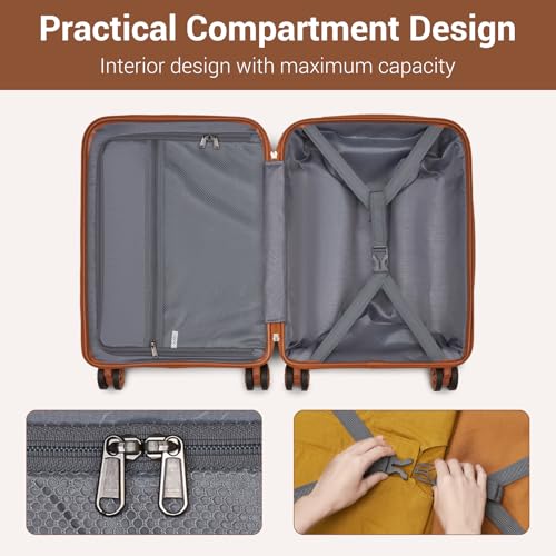 Image of Kono Carry On Luggage 24 Inch Checked-Medium Hard Shell Travel Trolley 4 Spinner Wheels Lightweight Polypropylene Suitcase with TSA Lock, Cream White