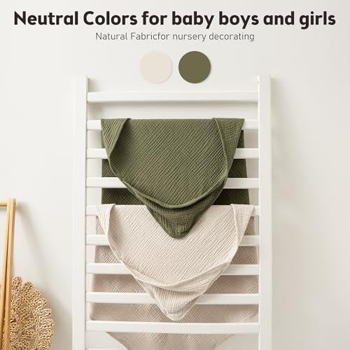 Image of Susurration Hooded Baby Towels for Newborn 2 Pack 100% Muslin Cotton Towel for Babies，Highly Absorbent and Newborn Essential 30x30 Inch Cream&Dark Green