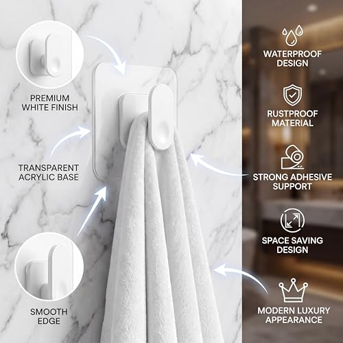 Image of ELMVIA Self Adhesive Hooks /Wall Hangings Hook /Waterproof Hooks for Wall Without Drilling Heavy Duty Bathroom Kitchen Towel Wall Hooks for Hanging Strong Coat (10, White Nail Hook)