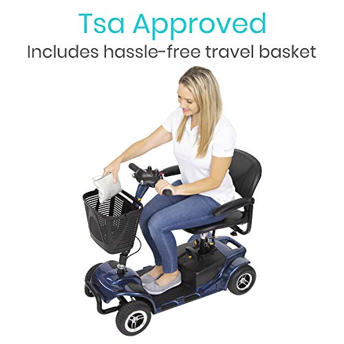 Vive 4 Wheel Mobility Scooter - Electric Powered Wheelchair Device - Compact Heavy Duty Mobile for Travel, Adults, Elderly - Long Range Power Extended Battery with Charger and Basket Included