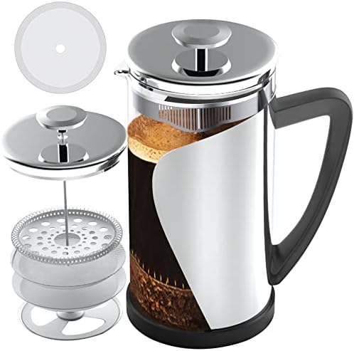 2-LOK French Press Coffee Maker 34 oz Large Capacity, Glass Stainless Steel Coffee Press Cold Brew Heat Resistant Borosilicate Coffee Pot for Camping/Travel