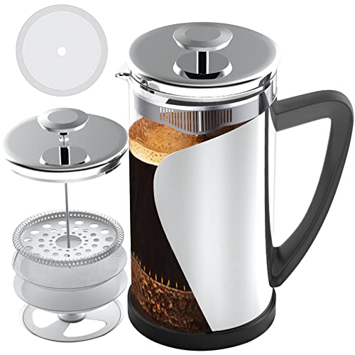 2-Lok French Press Coffee Maker 34 Oz Large Capacity, Glass Stainless Steel Coffee Press Cold Brew Heat Resistant Borosilicate Coffee Pot For Camping/Travel #TOP2