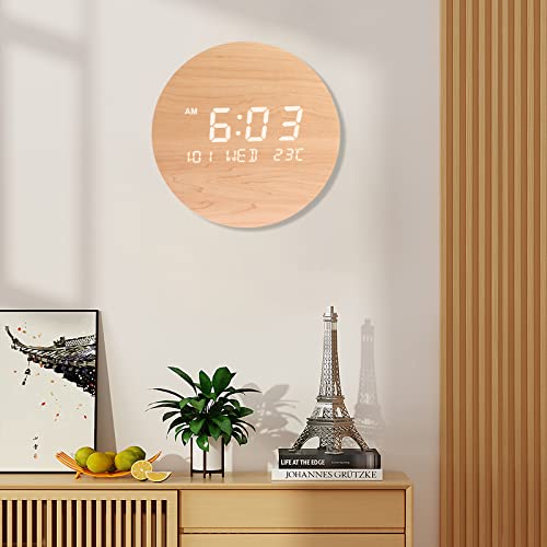 Tostog Wall Clock, Digital Wall Clock Silent Kitchen Clock Non Ticking Wall Clock,10 Inch Led Wall Clocks With Display Of Time/Date/And Temperature,Wooden Clock Decor For Living Room And Office #TOP5