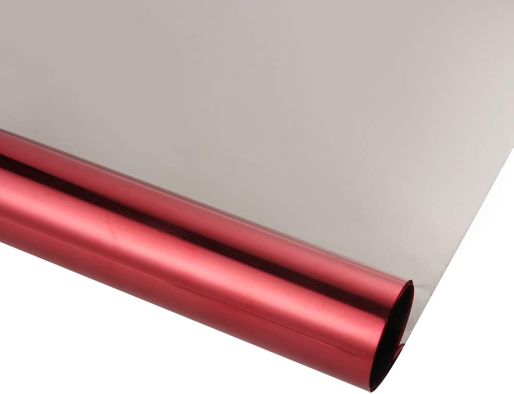 Reflective Window Privacy Film Anti UV Heat Control One Way Mirror Window Tint Adhesive Day Time Privacy Protection Window Sticker Vinyl, Red Silver, 23.6inches x 16.5feet