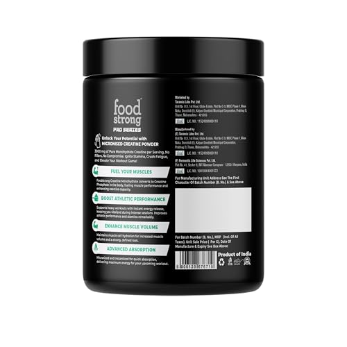 Image of Foodstrong Micronised Creatine Monohydrate Powder, 3g Creatine Per Serving, Unflavoured, Supports Muscle Growth & Athletic Performance - 180g (60 Servings)