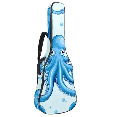 Sac guitare acoustique imprimé pieuvre bleu de 106 cm avec bandoulière réglable