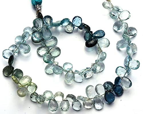 Aigue-marine mousse 7x5mm perles briolettes poires pour création bijoux DIY