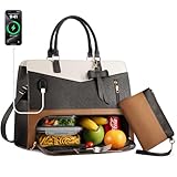 Tiostep Lunch Tote Bag for Women 2 in 1 Laptop Work Bag with Lunch Insulated Compartment and Purse Combo Waterproof PU Leather 15.6 Inch Computer Shoulder Bag for Daily, Office, Picnic. Mix Color