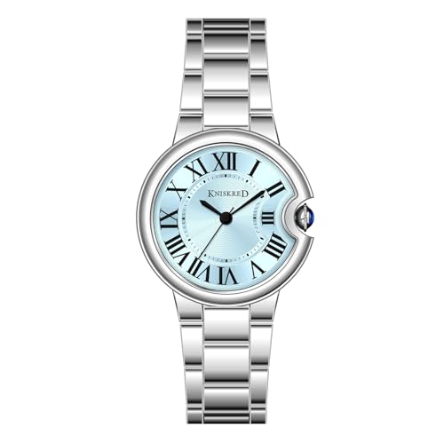 KNISKRED Reloj Clásico para Mujer con Números Romanos Vintage y Correa Sólida de Acero Inoxidable Reloj Casual para Damas (Plata Azul Hielo)