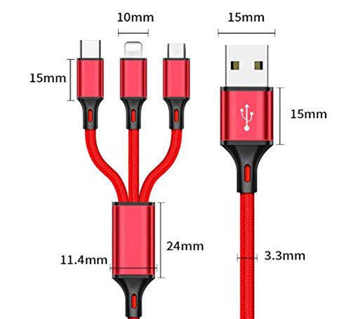 Image of SYGA One to Three Data Cable Weaving 2.8A Fast Charge Three-in-One Mobile Phone Data Cable Three-Head Synchronous Charging Cable (Red)