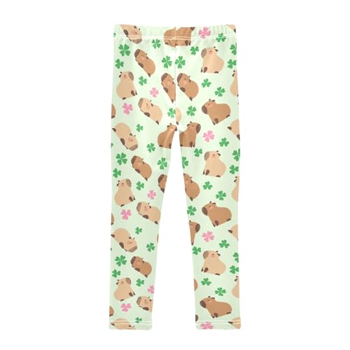 Capybara with Lucky Clover Green Girls Leggings Soft Comfortable Athletic Leggings Dancing Pants for 4-10 Years2