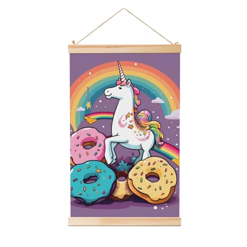 Peinture murale licorne avec tige en bois à suspendre pour décoration