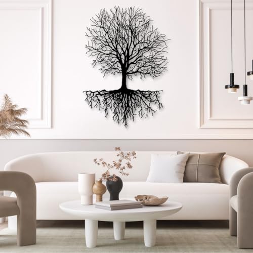 Cadeali Tree of Life Metal Wall Art, Metal Tree Wall Art, Branch Decor, Trees Silhouette, Living Room, Bedroom, Office Decor (Black, 35"x 49"| 90x125cm)