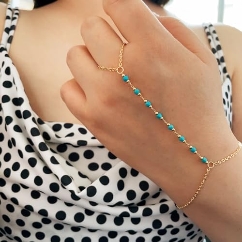 Dainty Gold Hand Chain Bracelet,18K Real Gold Plated Minimalist Handmade Beaded Finger Chain Bracelets for Women4