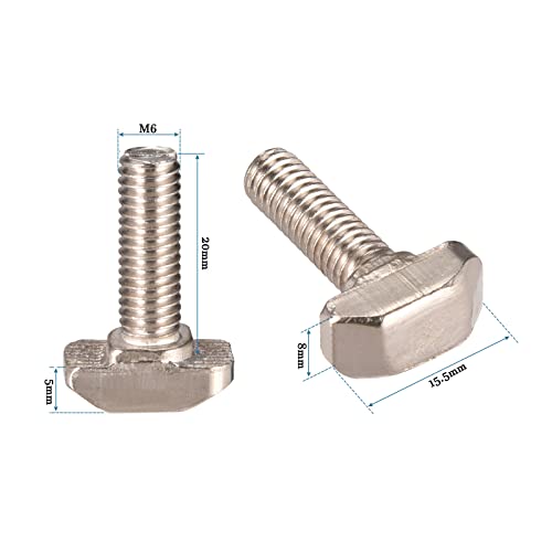QUARKZMAN M8x20mm T-Nuten einstecken Bolzen Gleitschraube x 10Stk. Kohlenstoffstahl Metrische Hammerkopfschraube für 40 Serie Aluminium Strangpressteile silberfarben