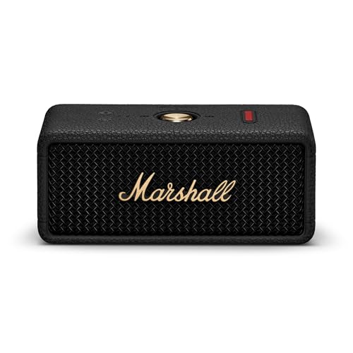 Marshall Emberton III Portable Bluetooth Speaker – Rugged Waterproof IP67 Design | Loud Stereo Sound, Deep Bass with 32+ Hr Playtime | Compact and Wireless for Travel and Outdoors – Black & Brass
