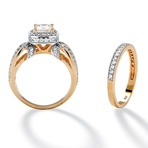 PalmBeach Yellow Gold-plated Sterling Silver Princess Cut Cubic Zirconia Halo Bridal Ring Set Sizes 6-102