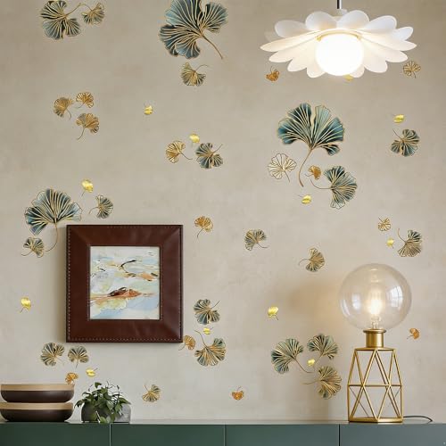 BKEPDY 3 Piezas Vinilos de Pared Decorativos Diseño Hoja Ginkgo Pegatinas Pared Decorativas Artístico y Fresco Papel Paredes Decoración Creativo para Dormitorios Salas de Estar Puertas Ventanas