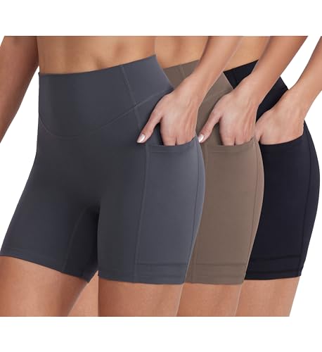 Biker Shorts for Women with Pockets, 5"/8" Spandex Workout Shorts, Lightweight for Summer Cycling Running Yoga Gym