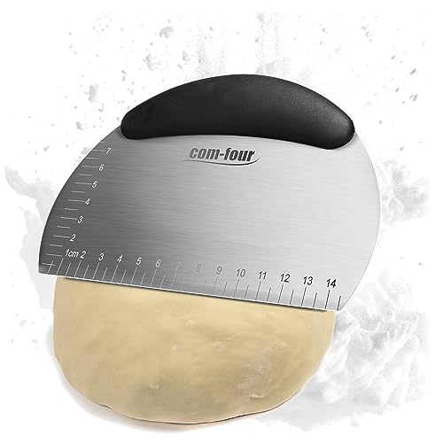 COM-FOUR® Spatule à pâte - coupe-pâte en acier inoxydable - coupe-pâte avec manche plastique - coupe-pâte avec côtés (1 pièce - argentée - demi-ronde)