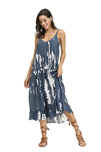 Image of BUENOS NINOS Women's V Neck Floral Maxi Dress Boho Printed Adjustable Spaghetti Strap Ethnic Beach Long Dress with Pockets