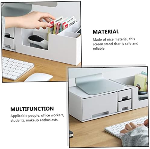 SHERCHPRY 1pc Beyaz Organizer Çekmeceli Yükseltilmiş Bilgisayar Monitör Standı Ofis Ve Ev Kullanımı Fonksiyonlu Depolama Rafı - Görsel 5