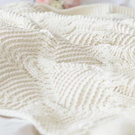 White Chenille Knitted Throw Blanket Geometric Textured Weaving Chunky Blanket with 16pcs Pompoms Ultra Soft Warm Pom Blanket Gift for Sofa Bed Couch Home Decor 50x 60 in (Pure White, 50x60 in) - Image 4