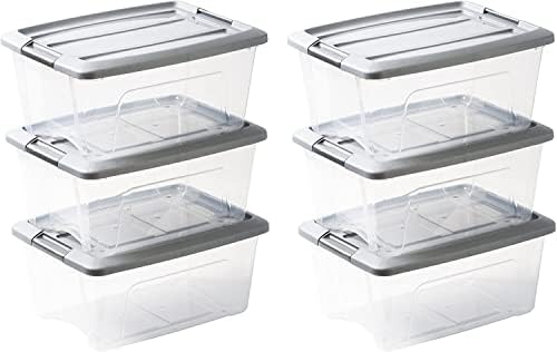 Iris Ohyama, Set of 6, Storage Boxes, 5 L, with Snap Closure, Stackable, Living Room, Bedroom, Garage - New Top Box NTB-5 - Silver