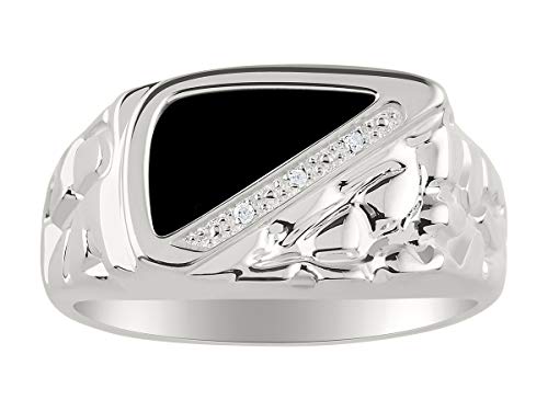 Bague onyx noir et diamants RYLOS en argent, le bijou masculin parfait du bureau aux soirées