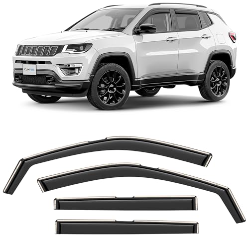 CLIM ART In-channel Wind deflectors for/compatible with Jeep Compass SUV 2016-2026 - Rain deflector - Car accessories - Car wind deflectors - Sun, Rain & Noise Protection - Warranty -4 Set D