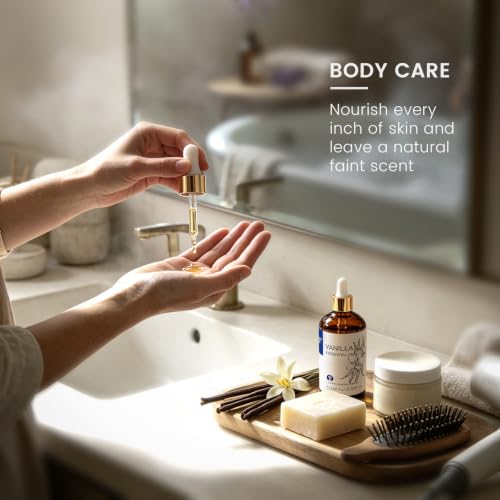Image of HIQILI Vanilla Essential Oil for Skin, Diffuser, Perfume, Home Scents | Strong Fragrance Add in Unscented Lotion, Candle Soap Making Scent, Warm Sweet Aroma - 100 mL / 3.38 fl oz