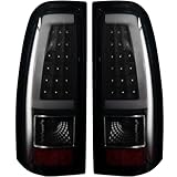 MiKaFex Tail Light Assembly Compatible With Chevy Silverado 1500 2500 3500 2003-2006 Driver and Passenger Side LED Smoke Black Rear Brake Lamps With Bulb Inside And Wiring Harness